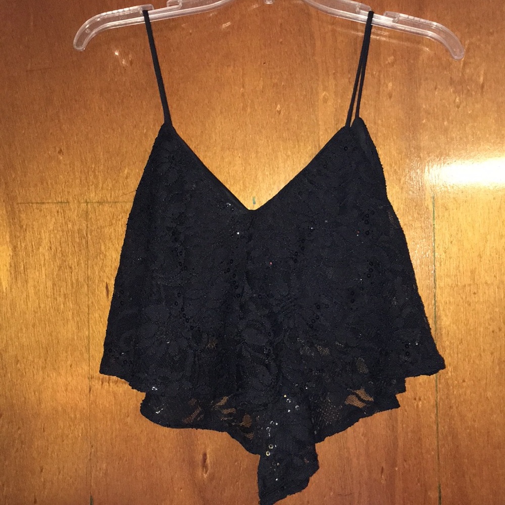 Lacey sparkly black crop top blouse